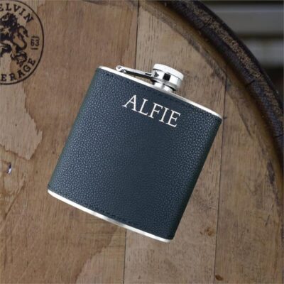 Personalised Black Leatherette 6oz Hip Flask